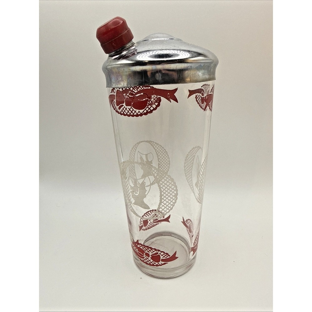VTG Hazel Atlas Glass Bonnets & Bows Cameo Lady Cocktail Martini Shaker MCM